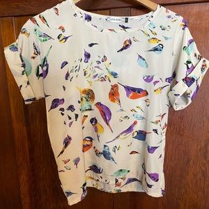 Liva Girl size small silky bird shirt